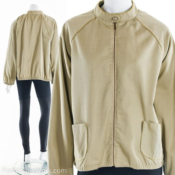 Vintage Bomber Jacket,  Beige Bomber Coat, Light Brown Jacket, Lightweight Jacke - Picture 2 of 9